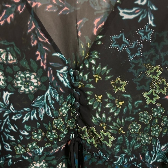 H&M CONSCIOUS Sheer Recycled Poly mini Dress Floral Sz 14 - Picture 2 of 5